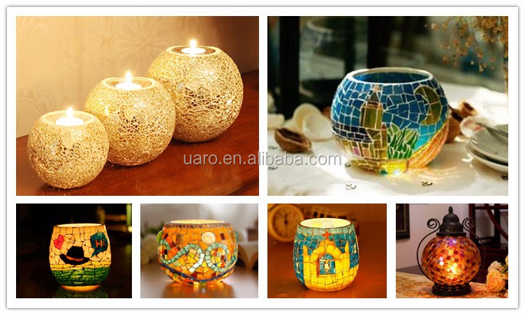 Wholesale Modern lantern church decorative mosaic glass tealight candle holder