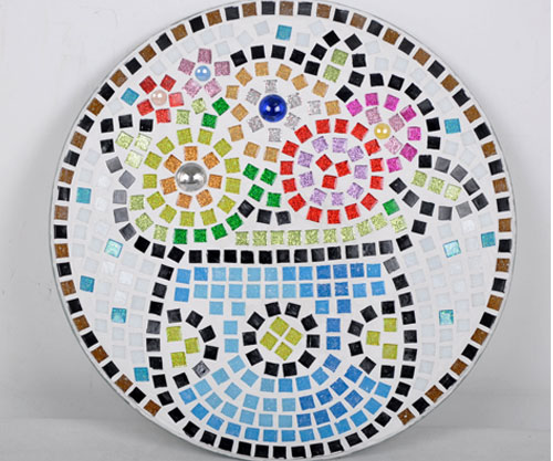DIY GLASS MOSAIC KIT FLOWER PATTERN ROUND PLATE  HOBBY CRAFT KIT