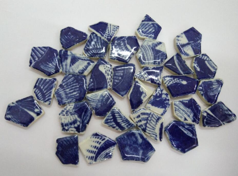 Mosaic Tiles for Crafts Ceramic China Tiles Assortment Blue and White Porcelain Pieces for Mosaic Craft Supplies
