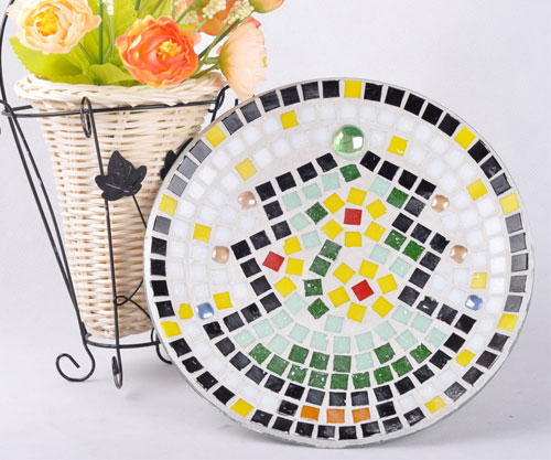 DIY GLASS MOSAIC KIT FLOWER PATTERN ROUND PLATE  HOBBY CRAFT KIT