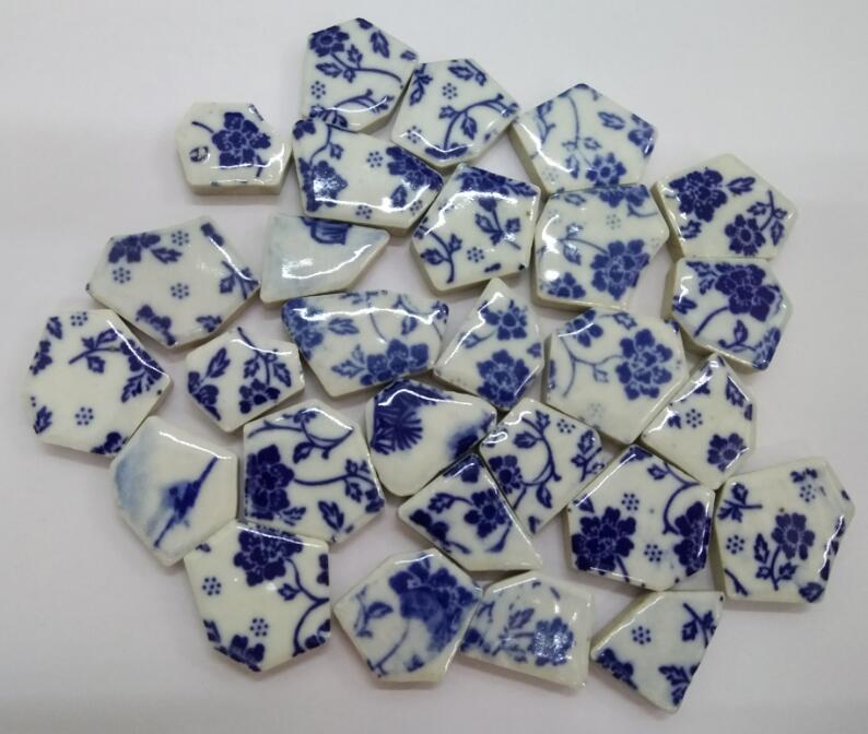 Mosaic Tiles for Crafts Ceramic China Tiles Assortment Blue and White Porcelain Pieces for Mosaic Craft Supplies