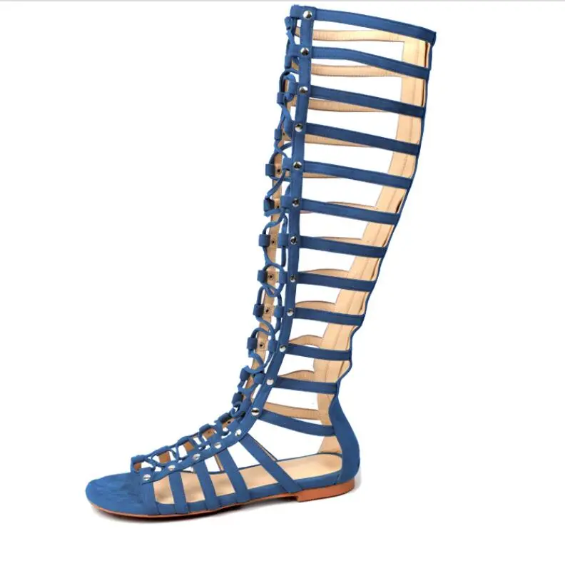 Lady Sexy Lace up Suede Thigh High Gladiator Women Sandals