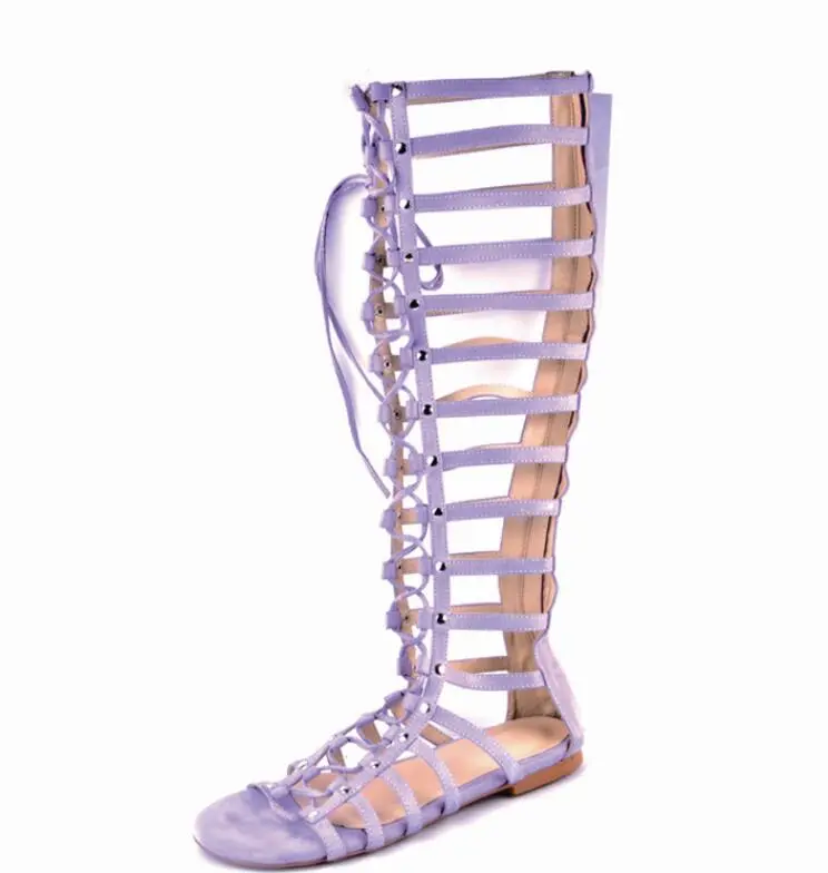Lady Sexy Lace up Suede Thigh High Gladiator Women Sandals