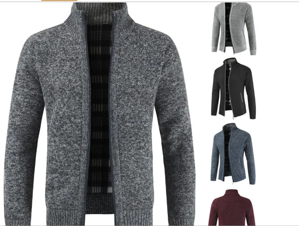 Zipper Collar Sweater Winter Knit Men Jacket Coat Apparel Clothing