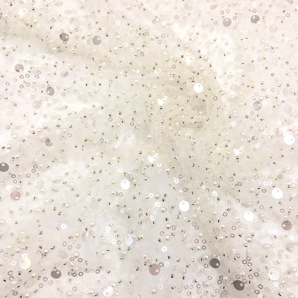  Quality Jiede - Crystal Sequins Bridal Luxury Embroidery Beads Wedding Tulle White Beaded Lace Fabric for Pearl Beaded Fabric Manufacturer | Jiede 