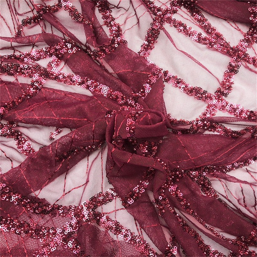  Customized Jiede - 2022 New Design Embroidery Beaded 4 Way Stretch Sequin Mesh Embroidered Lace Couture Sequin Embroidery Fabric manufacturers From China | Jiede 