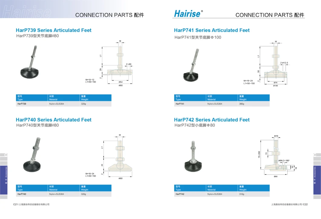 Hairise Stainless Steel Conveyor Leveling Adjustable Feet with Positioning Hole Wtih ISO Certificate