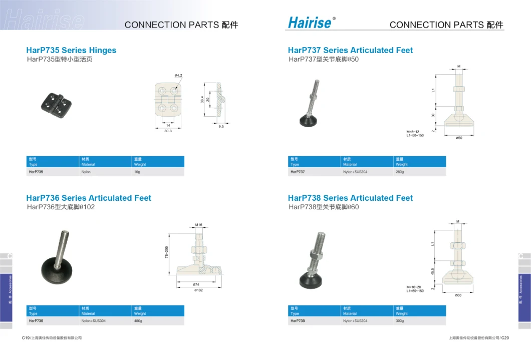 Hairise Stainless Steel Conveyor Leveling Adjustable Feet with Positioning Hole Wtih ISO Certificate