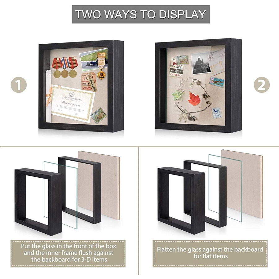 Phota 11x11 Shadow Box Display Case with Solid Wood Frame