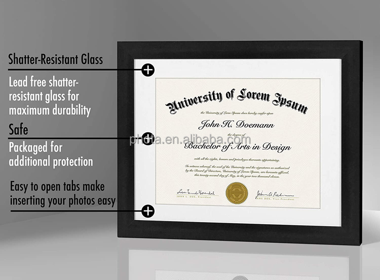 11x14 Black Diploma Frame Displays 8.5x11 Diplomas with Mat or 11x14 Inch Without Mat