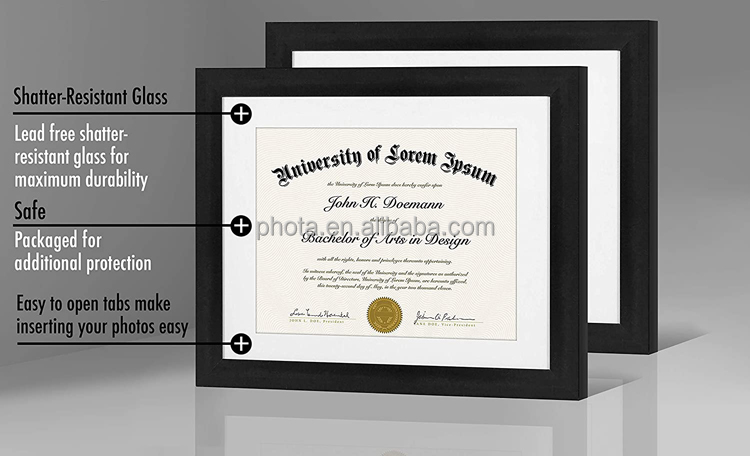 11x14 Black Diploma Frame Displays 8.5x11 Diplomas with Mat or 11x14 Inch Without Mat