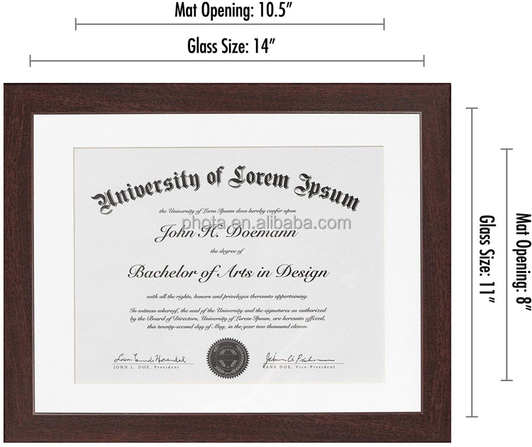 11x14 Black Diploma Frame Displays 8.5x11 Diplomas with Mat or 11x14 Inch Without Mat