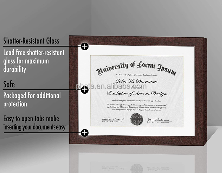 11x14 Black Diploma Frame Displays 8.5x11 Diplomas with Mat or 11x14 Inch Without Mat