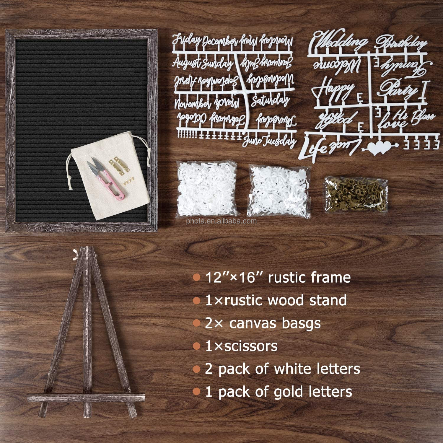 Letter Board with 750 Precut White & Gold Letters Words Wall & Tabletop Display Letter Organizer