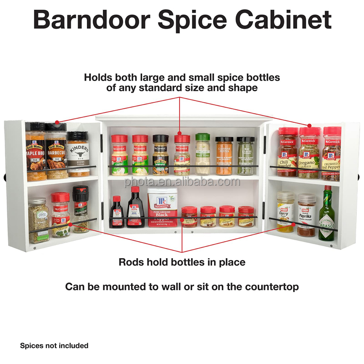 Wooden Barndoor Spice Cabinet - Wall-Hanging or Standing