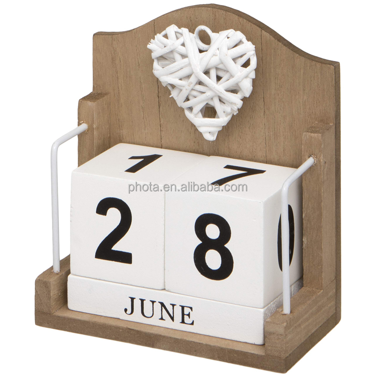 PHOTA Woven Heart Wooden Perpetual Desk Calendar