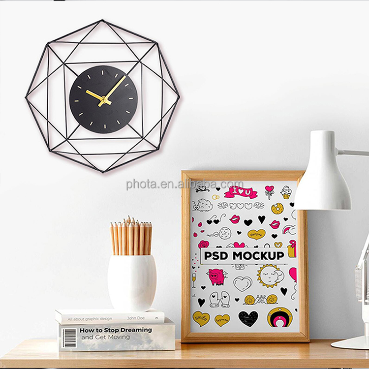 Phota Wholesale High Quality Household Simple Living Room Iron Polygon Decorate Wall Clock Wall Clocks