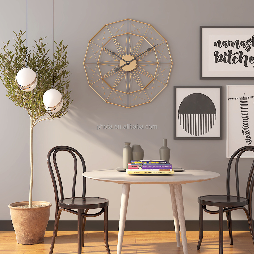 Phota Wholesale High Quality Household Simple Living Room Iron Polygon Decorate Wall Clock Wall Clocks