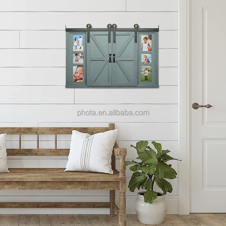 Rustic Wood Chalkboard with Four 4x6 Hideaway Photos Large Wall Mounted Magnetic Chalk Board
