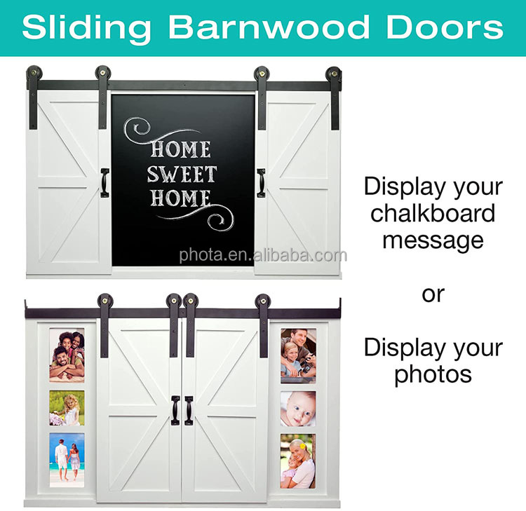 Rustic Wood Chalkboard with Four 4x6 Hideaway Photos Large Wall Mounted Magnetic Chalk Board