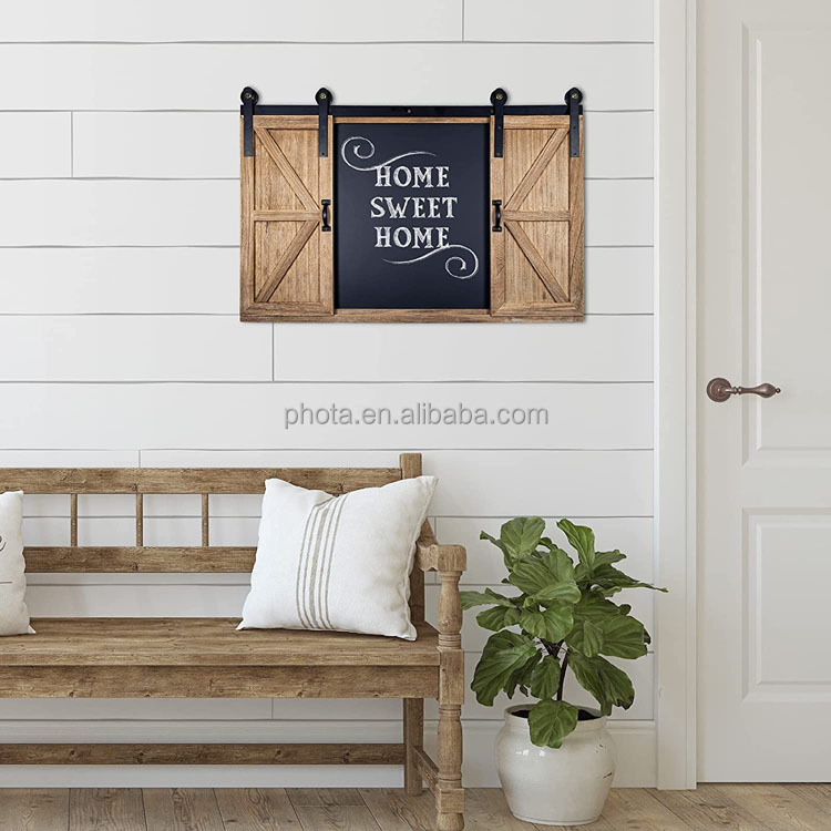 Rustic Wood Chalkboard with Four 4x6 Hideaway Photos Large Wall Mounted Magnetic Chalk Board