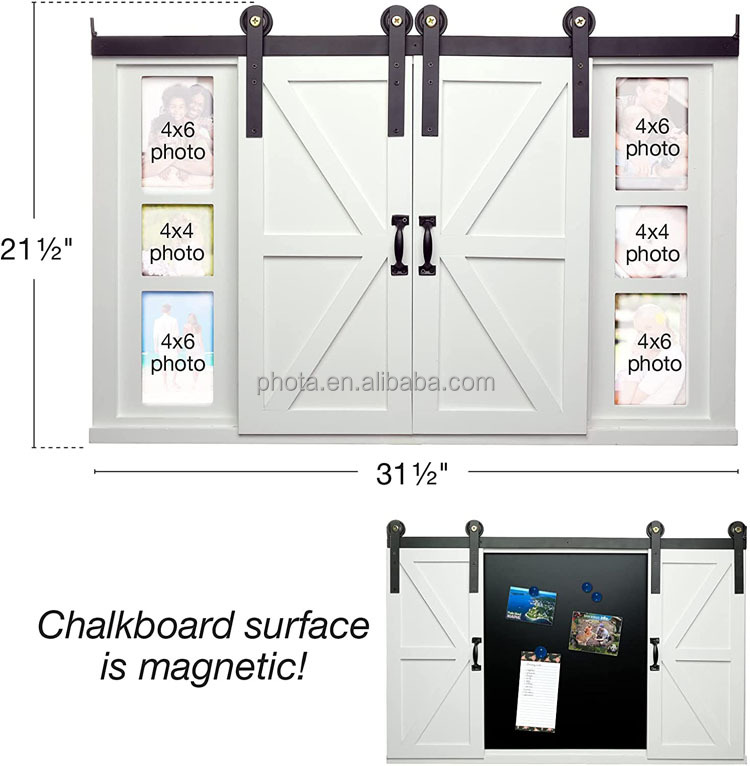 Rustic Wood Chalkboard with Four 4x6 Hideaway Photos Large Wall Mounted Magnetic Chalk Board
