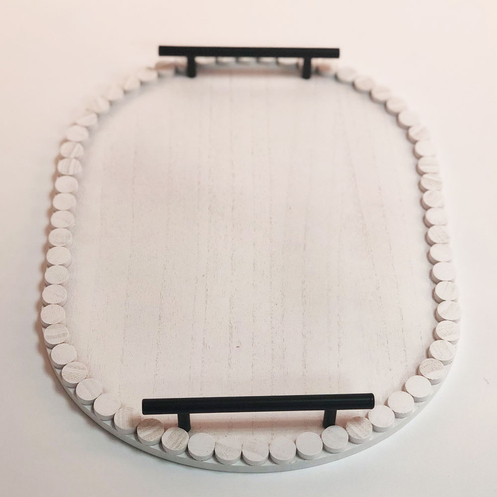 Decorative Wood Tray Wood Beads Frame with Metal Handle