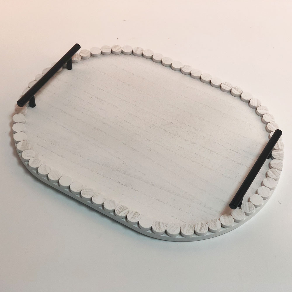 Decorative Wood Tray  Wood Beads Frame with Metal Handle