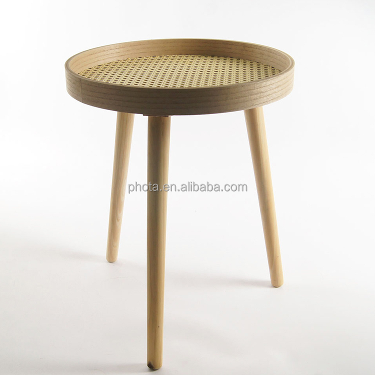 Phota Wooden Coffee Table Coffee Tea Tray With Legs and Rattan board