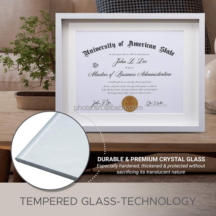Matte Black Diploma Frame Solid Wood 11x14 with Adhesive Wall Hooks, Nail Hooks, 2 White Mats Sized: 8.5x11 or 8x10