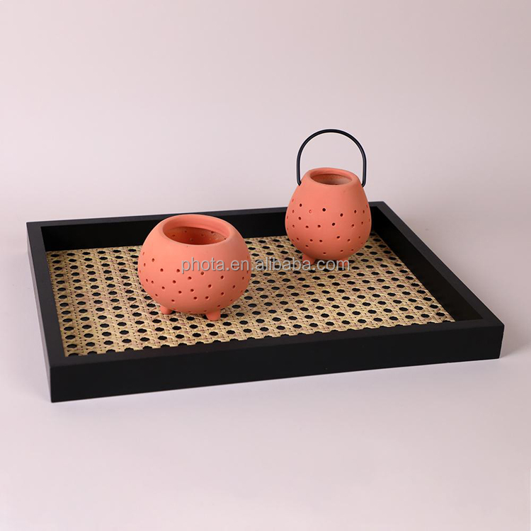 Rectangle Serving Tray with Imitated Rattan