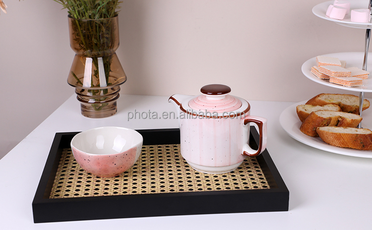 Rectangle Serving Tray with Imitated Rattan