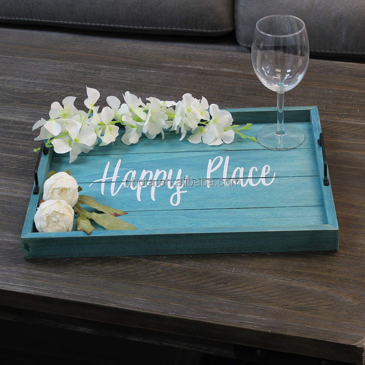 Decorative Wood Serving Tray with Handles