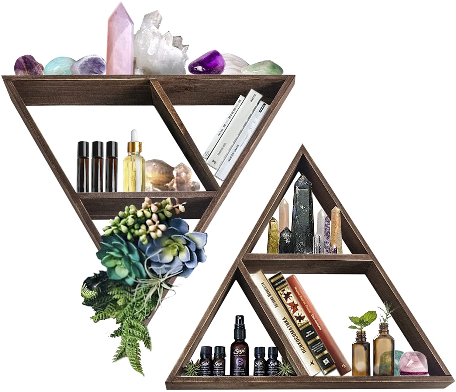 Rustic Home Decor Triangle Shelf: Wall Display for Crystals