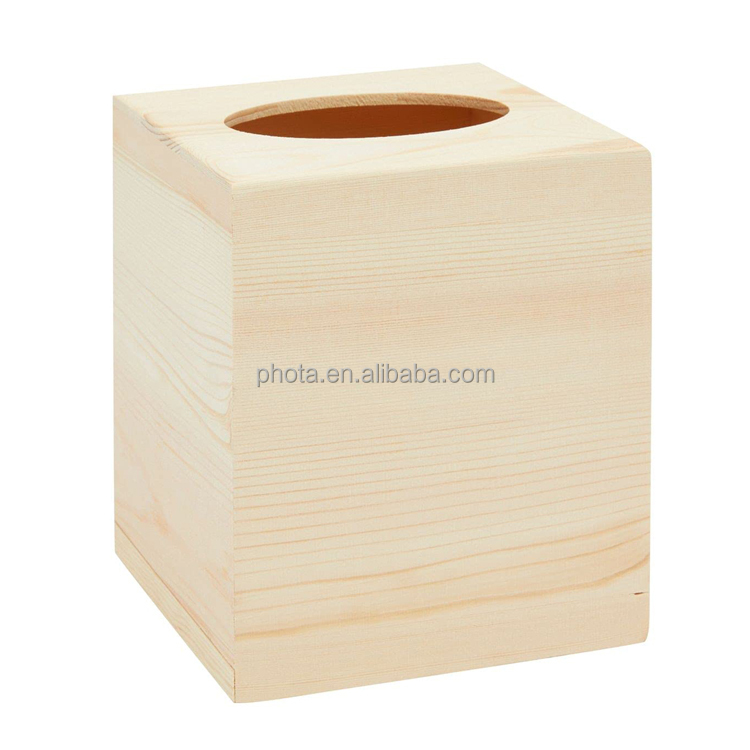 Phota Unfinished Wooden Tissue Box Cover, Square Wood Holder for Home