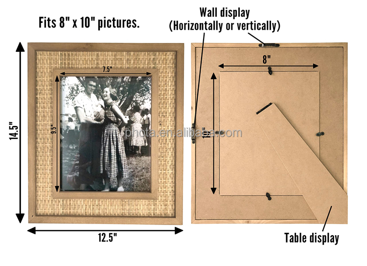Hot sale Boho 8x10 Rattan and Wood Picture Frame Tabletop Stand and Wall Mount