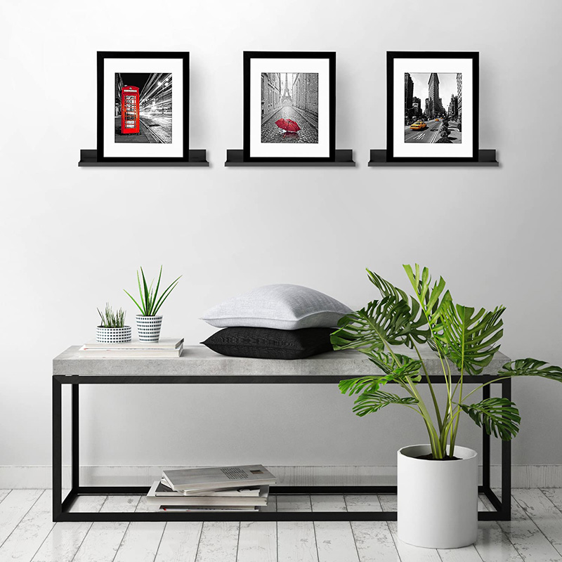 Wooden Hanging Shelf Floating Wood High Gloss Set of 3 Black Living Room Furniture Modern Accepatble Customized 30-45days 300pcs