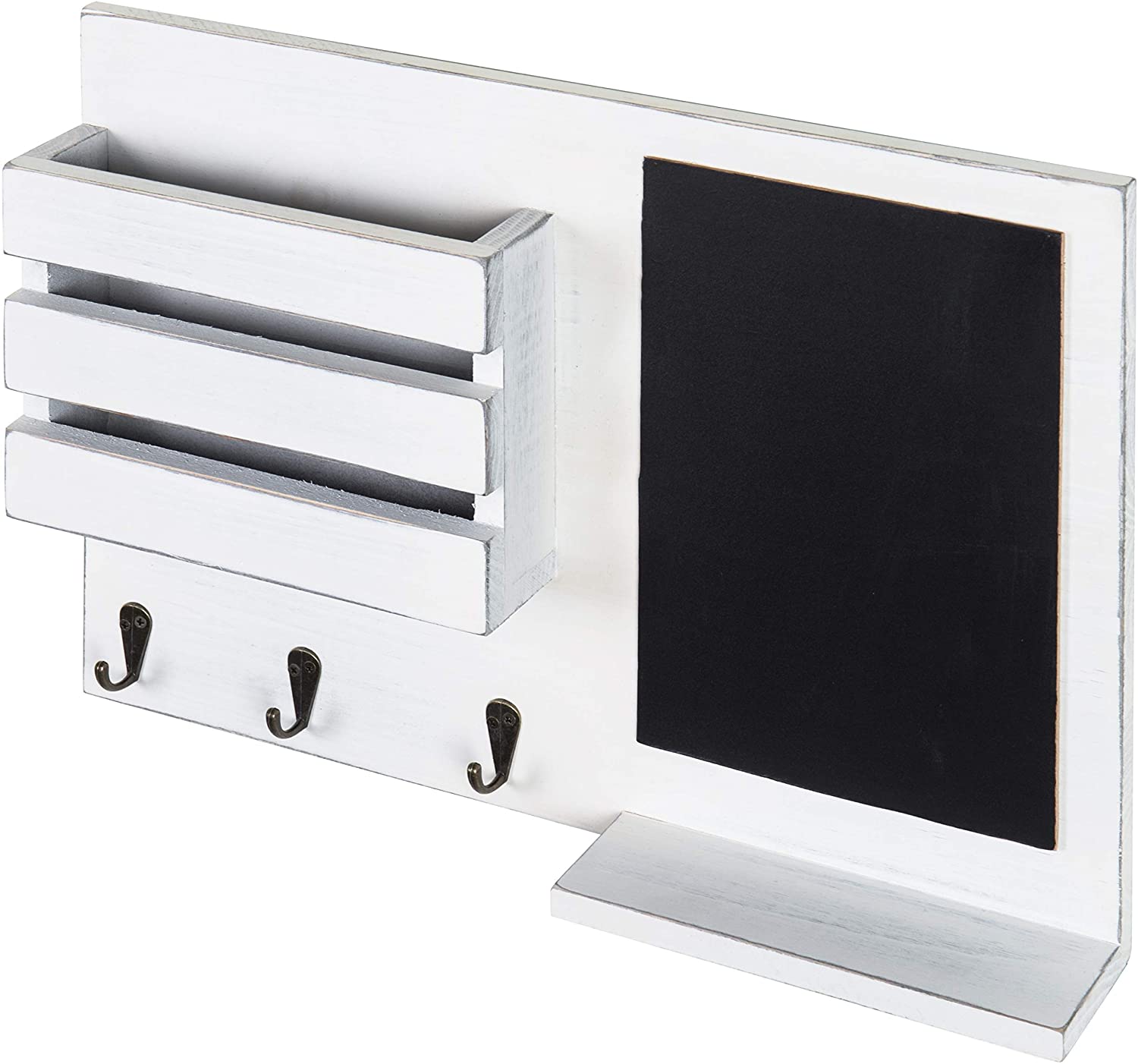 PHOTA High Quality Wooden Mail Sorter Organizer Wall Mounted Mail Holder with Chalkboard & 3 Key Hooks