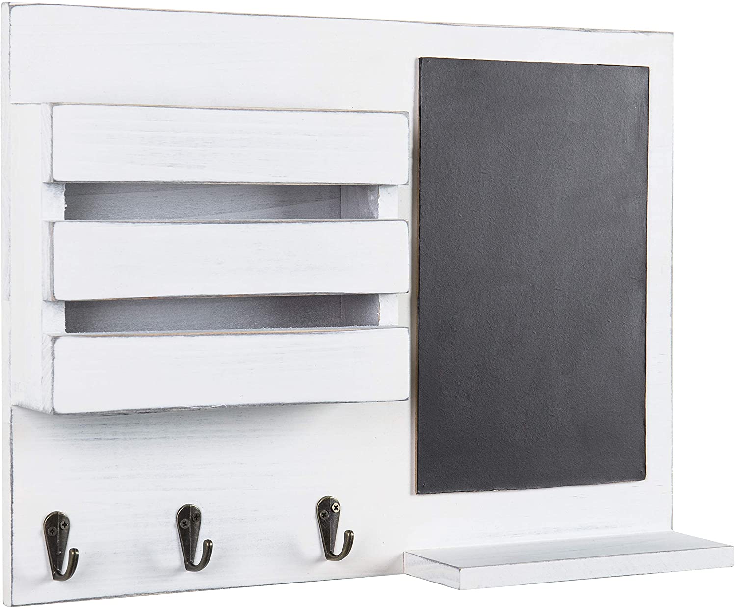PHOTA High Quality Wooden Mail Sorter Organizer Wall Mounted Mail Holder with Chalkboard & 3 Key Hooks