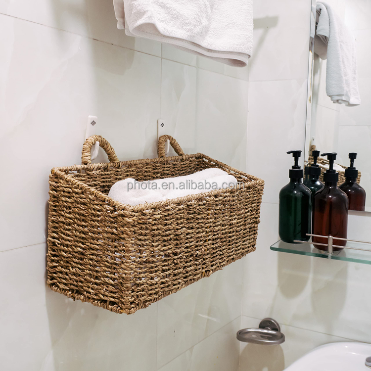 Home Rattan Hanging Storage Basket Natural Wall Mounted Magazine Basket