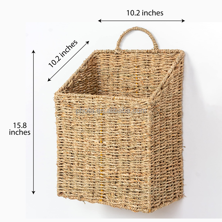 Home Rattan Hanging Storage Basket Natural Wall Mounted Magazine Basket