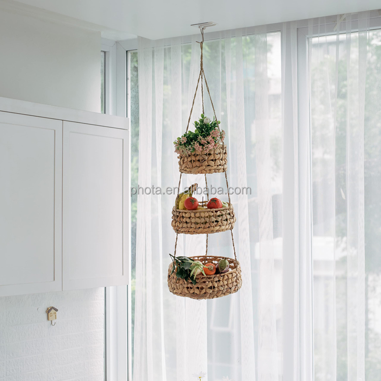 Home Rattan Hanging Storage Basket Natural Wall Mounted Magazine Basket
