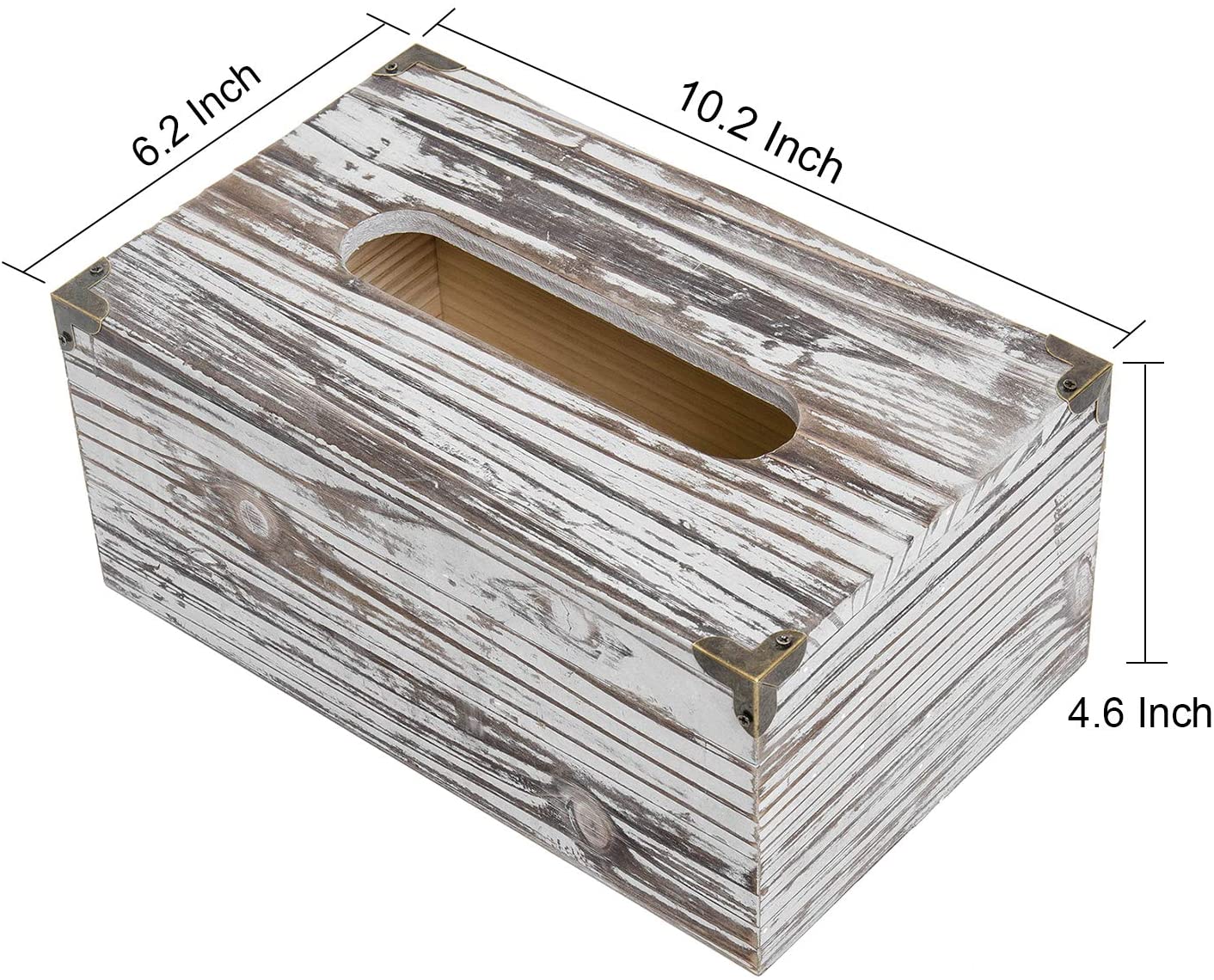 Rustic Dark Brown Distressed Wood Facial Tissue Paper Box Metal Corner