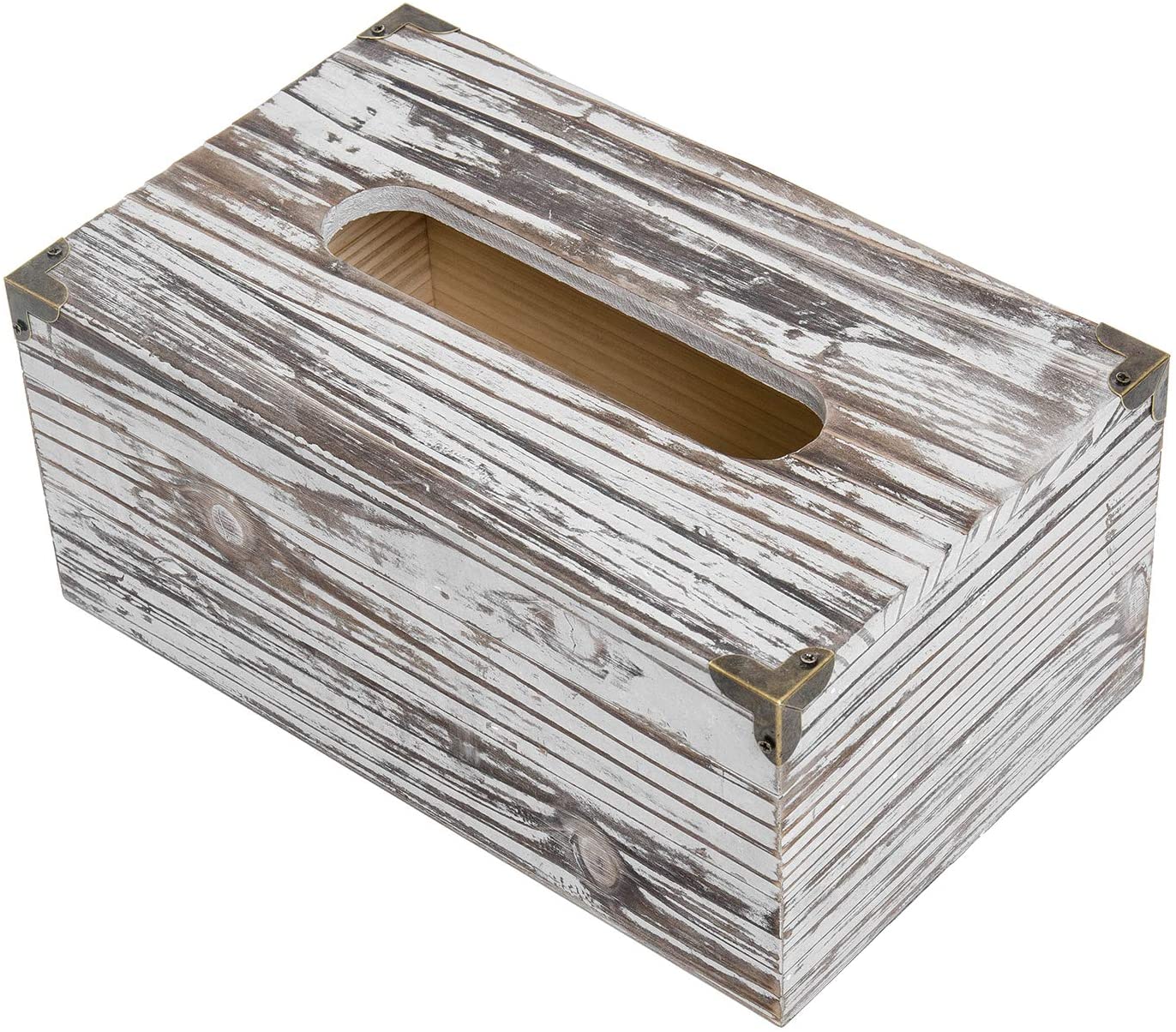 Rustic Dark Brown Distressed Wood Facial Tissue Paper Box Metal Corner