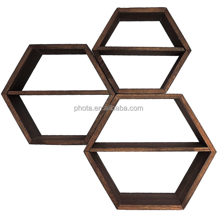 Rustic Wall Mounted Hexagonal Floating Shelves