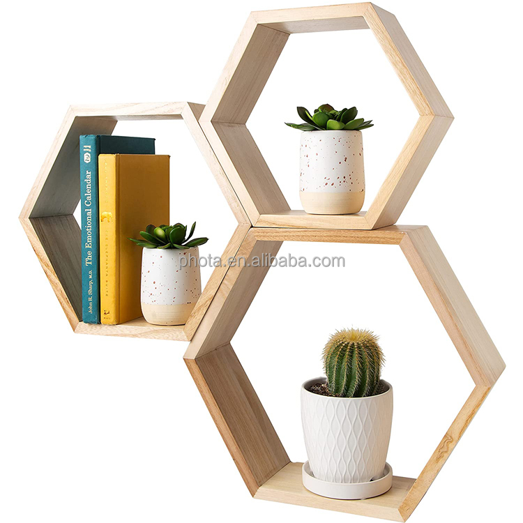Rustic Wall Mounted Hexagonal Floating Shelves