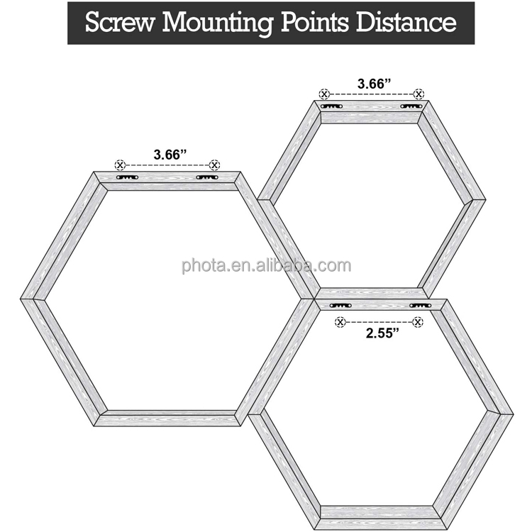 Rustic Wall Mounted Hexagonal Floating Shelves