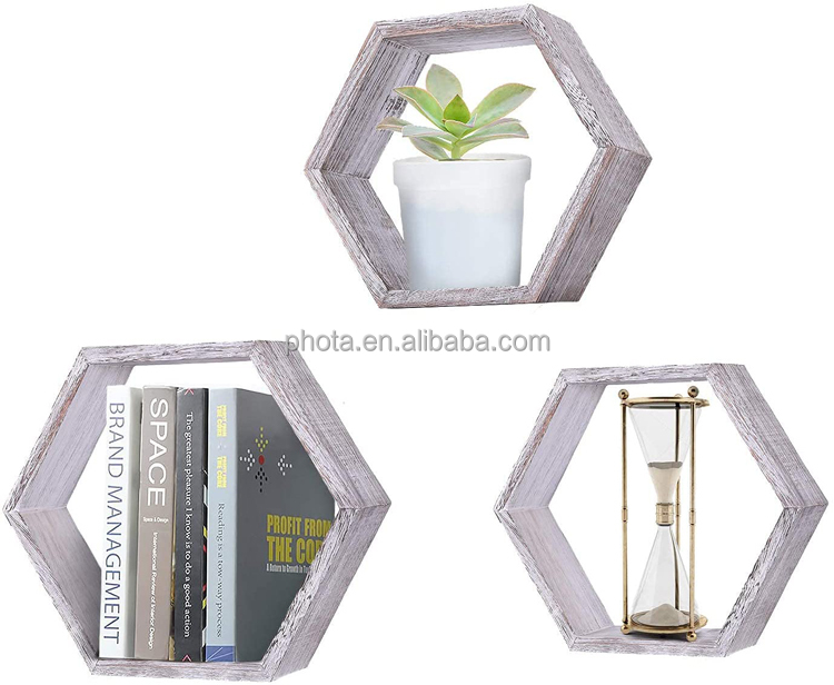 Rustic Wall Mounted Hexagonal Floating Shelves