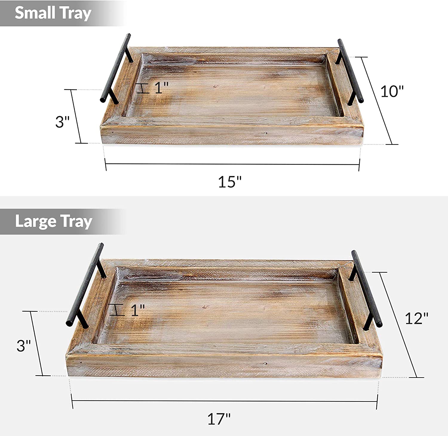 Wooden Serving Trays with Handles (2 Pc. Set) Rustic Color