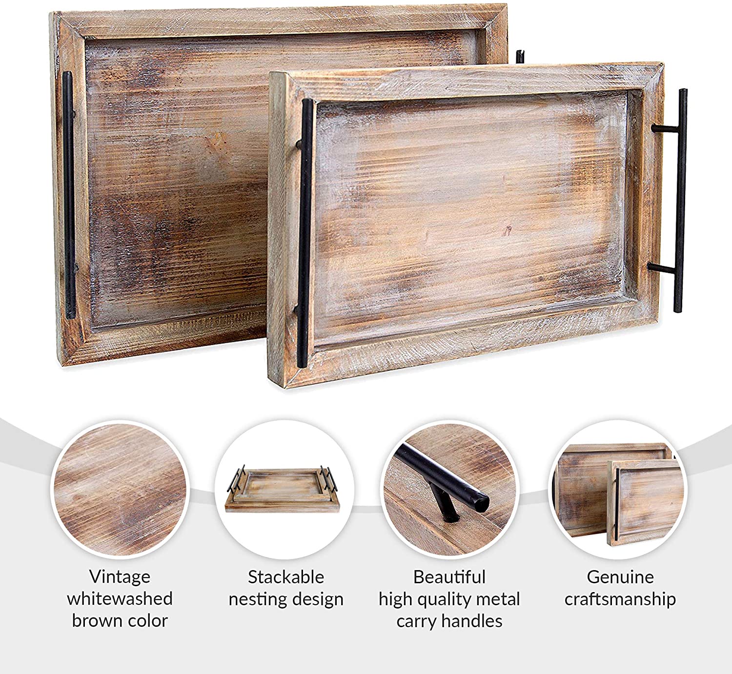 Wooden Serving Trays with Handles (2 Pc. Set) Rustic Color